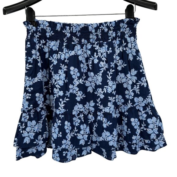 J.Crew Paisley Floral Print Mini Navy Ble Tiered Cotton Flounce Skirt Small - Picture 2 of 6